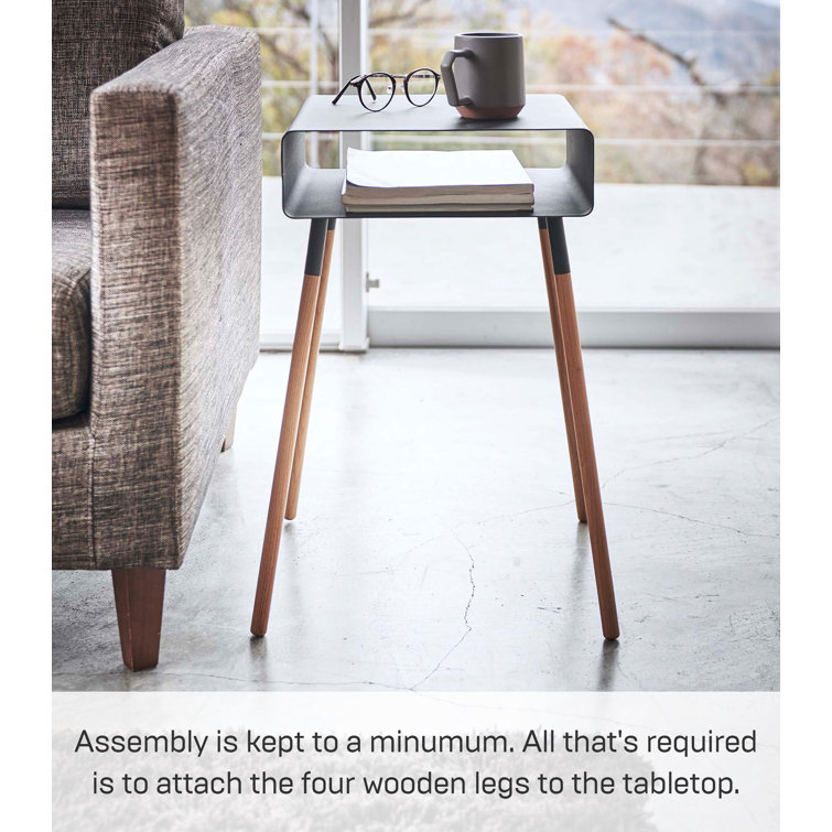Black Steel and Light Wood Scandinavian Side Table