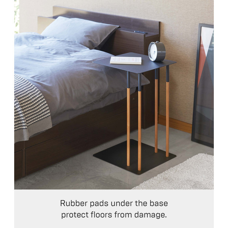 Scandinavian Medium Wood and Black Steel Square Side Table