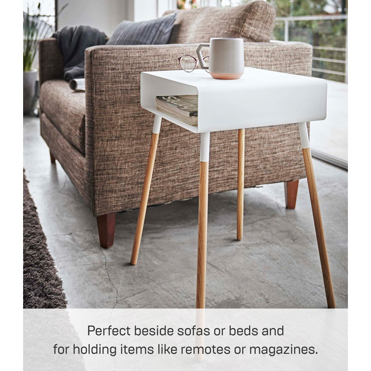 Tall White Steel and Wood Storage Side Table