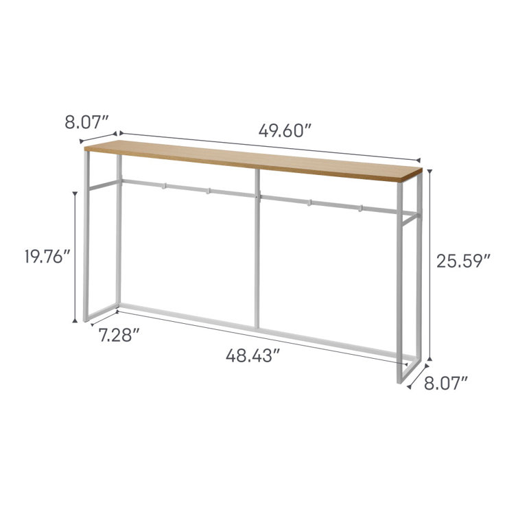 Slim White and Natural Wood Console Table with Hooks