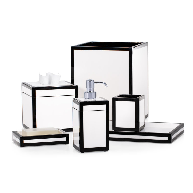 Labrazel White and Black Lacquered Wood Waste Basket