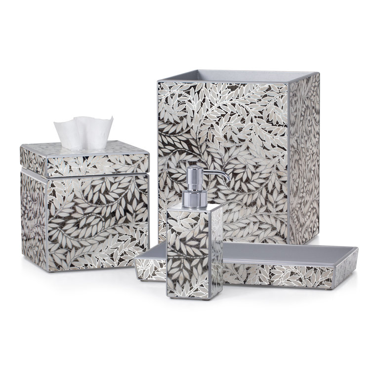 Gray and Silver Hand-Painted Wood Waste Basket