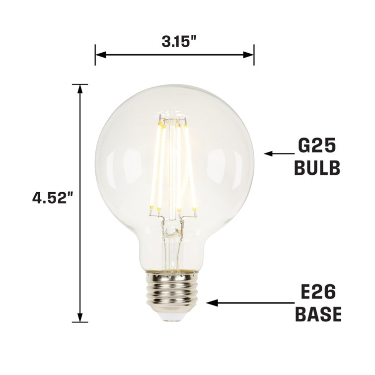 Clear Dimmable LED Filament Globe Bulbs, 5.5 Watt, Pack of 2