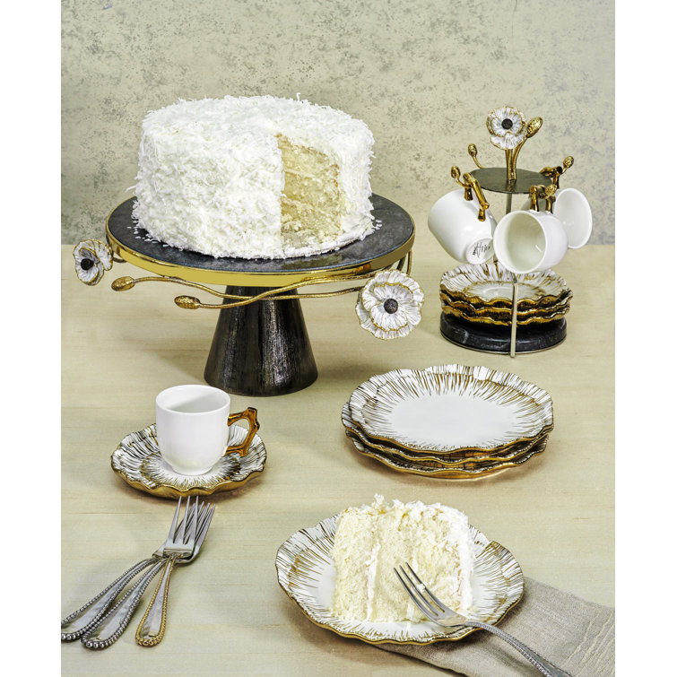 Gold and White Porcelain Anemone Tidbit Plate Set
