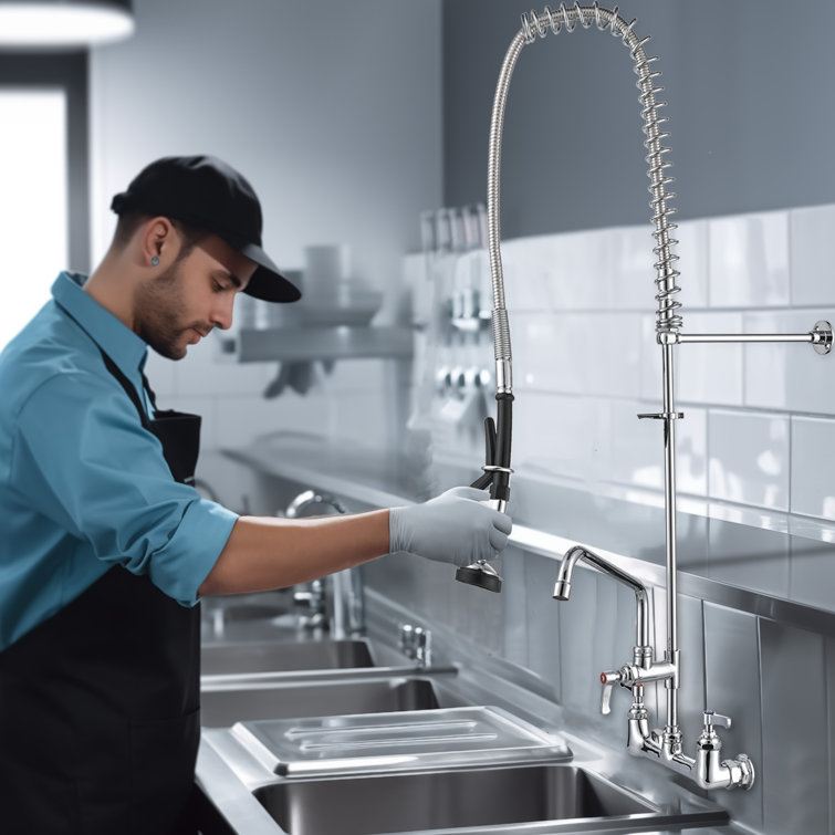 Chrome 44in Commercial Kitchen Faucet with Pull-out Spray