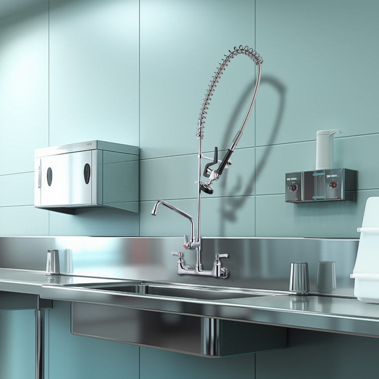 Chrome 44in Commercial Kitchen Faucet with Pull-out Spray