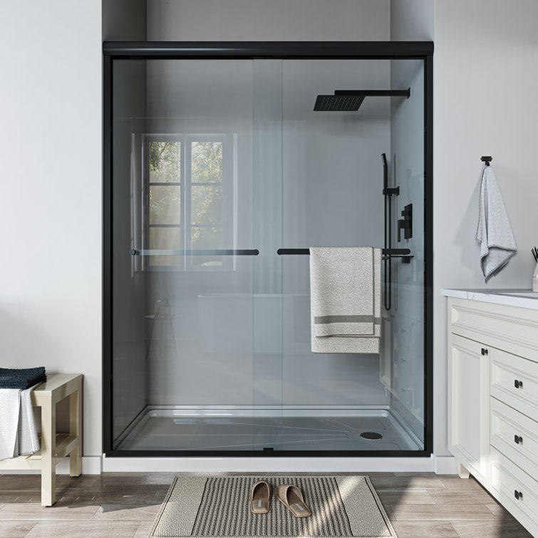 Matte Black 60'' x 72'' Sliding Shower Door with Clear Glass