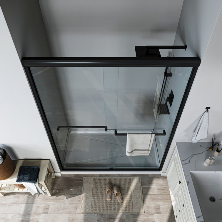Matte Black 60'' x 72'' Sliding Shower Door with Clear Glass