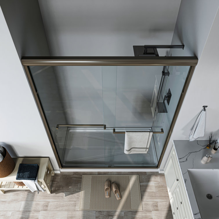 60'' Oil Rubbed Bronze Sliding Shower Door with Clear Glass