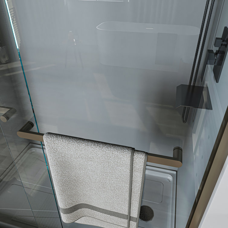 72" Black Frameless Pivot Shower Door with Clear Glass