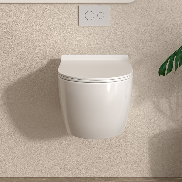 Glossy White Ceramic Elongated Wall-Hung Toilet Bowl
