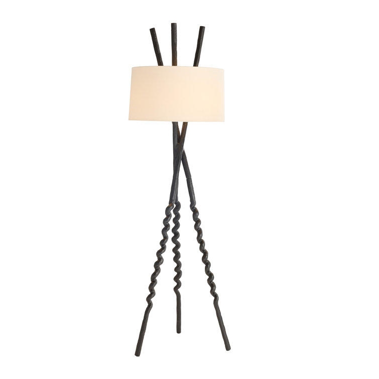 Bronze Tripod Floor Lamp with Off-White Cotton Shade