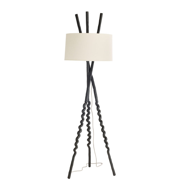Bronze Tripod Floor Lamp with Off-White Cotton Shade