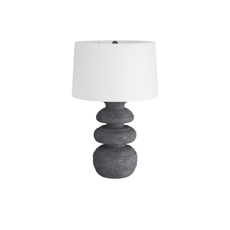 Charcoal Terra Cotta Outdoor Table Lamp with White Shade