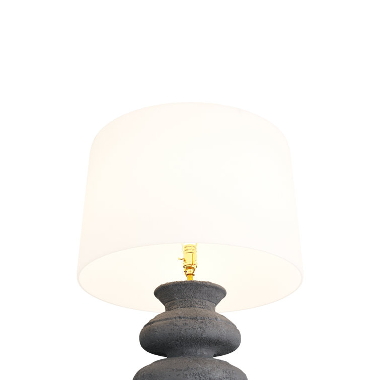 Charcoal Terra Cotta Outdoor Table Lamp with White Shade