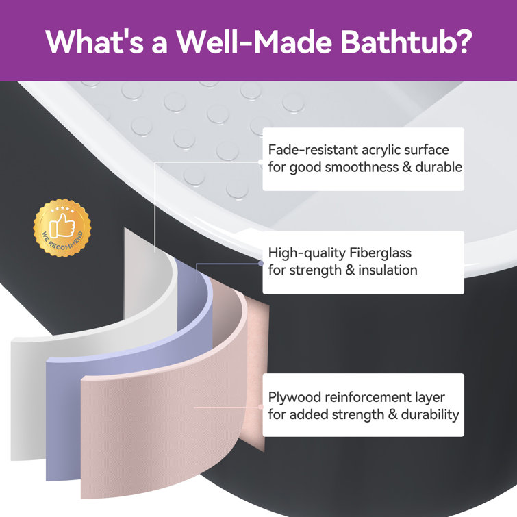 Selene 47'' Black Freestanding Acrylic Soaking Bathtub
