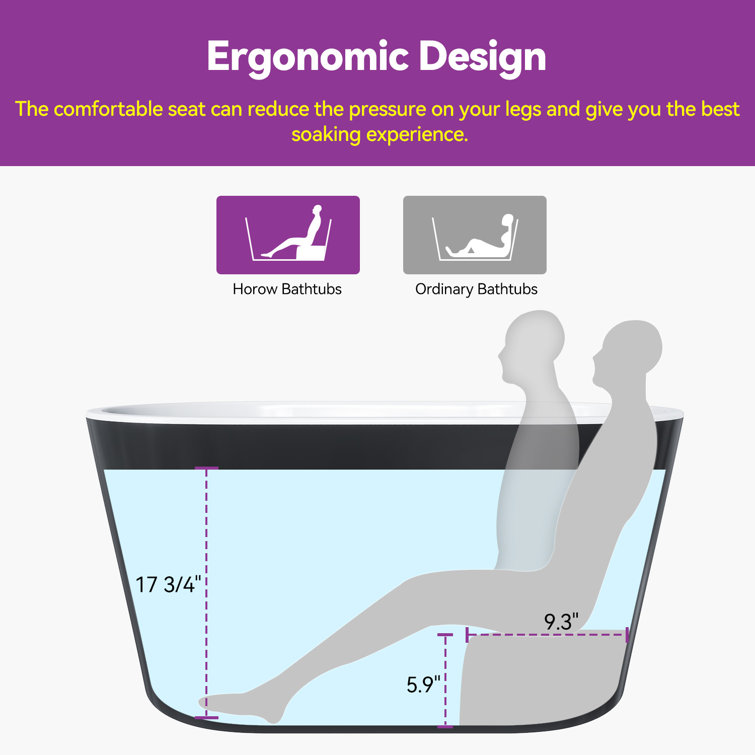Selene 47'' Black Freestanding Acrylic Soaking Bathtub