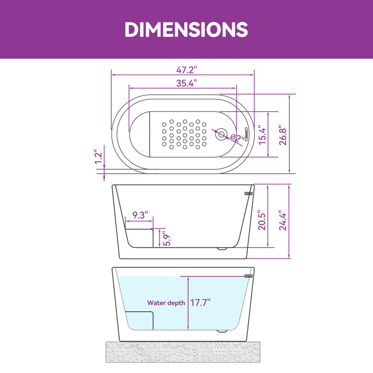 Selene 47'' Black Freestanding Acrylic Soaking Bathtub