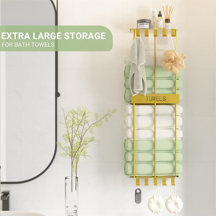 Gold Wall Mounted Metal Towel Rack with Hooks