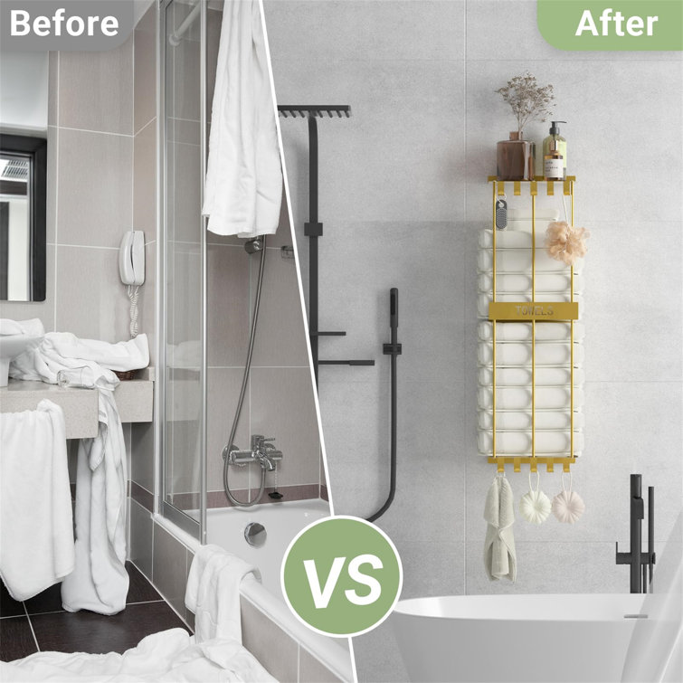 Gold Wall Mounted Metal Towel Rack with Hooks