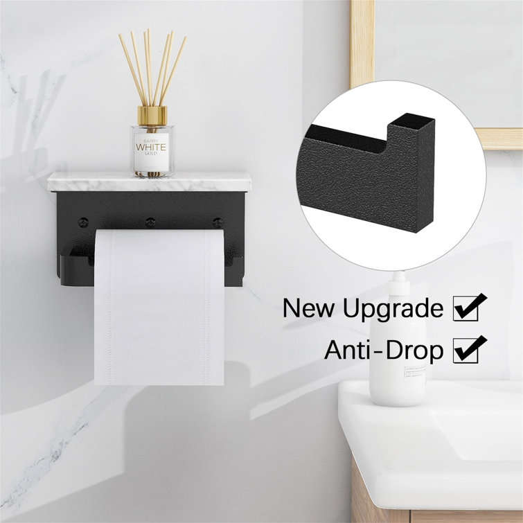 Black Wall Mounted Toilet Paper Holder with Marble Shelf