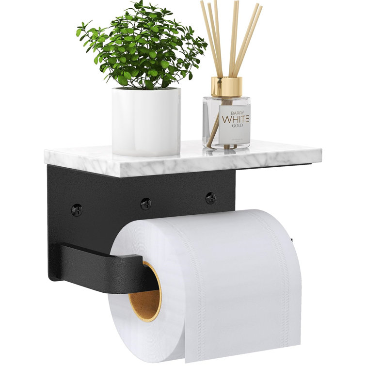 Black Wall Mounted Toilet Paper Holder with Marble Shelf