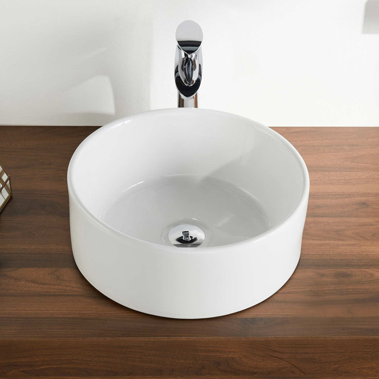 Symmetry 16" Round White Ceramic Above-Counter Vessel Sink