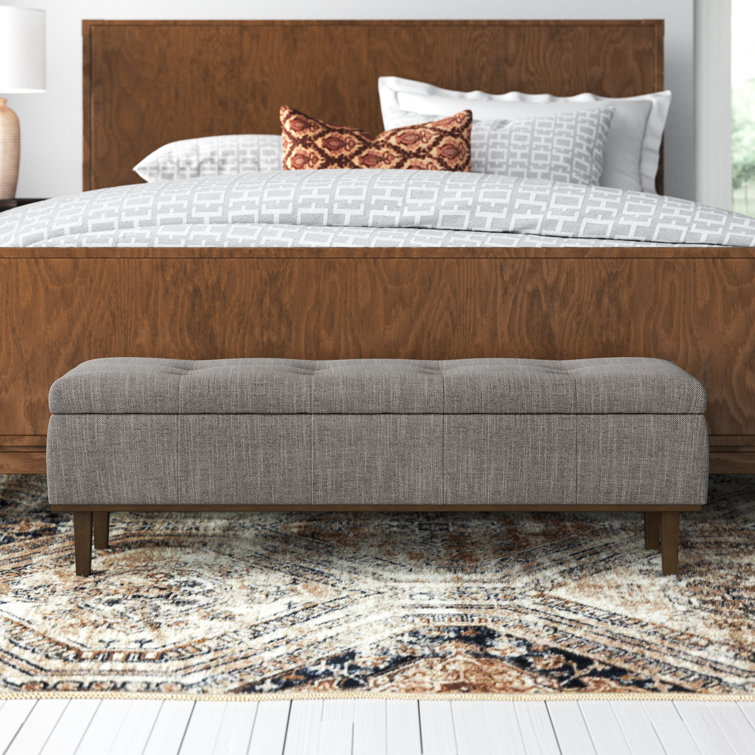 Elegant Dark Gray Tufted Storage Bench with Wood Frame