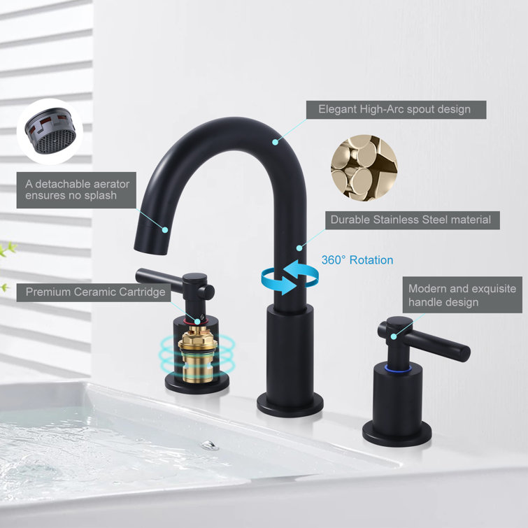 Matte Black Brass 8-inch Widespread Bathroom Faucet