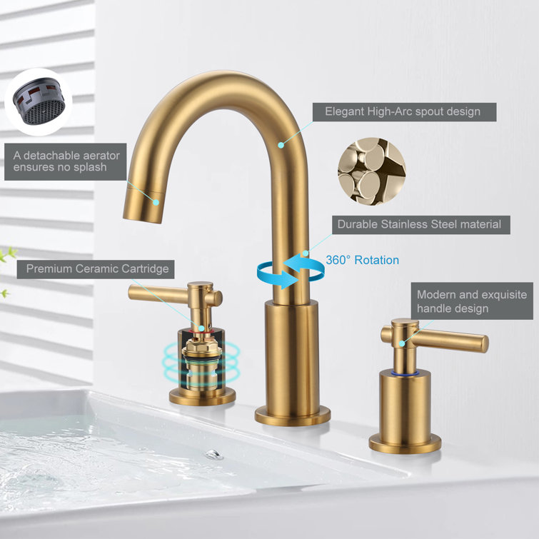8 in. Brushed Gold Double Handle High Arc Bathroom Faucet