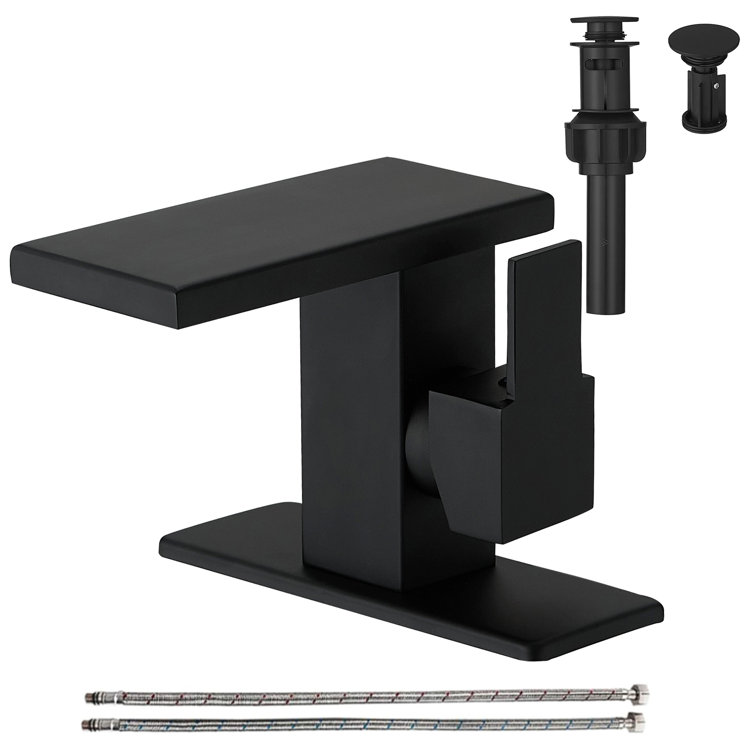 Matte Black Single-Handle Waterfall Bathroom Faucet with Drain Assembly