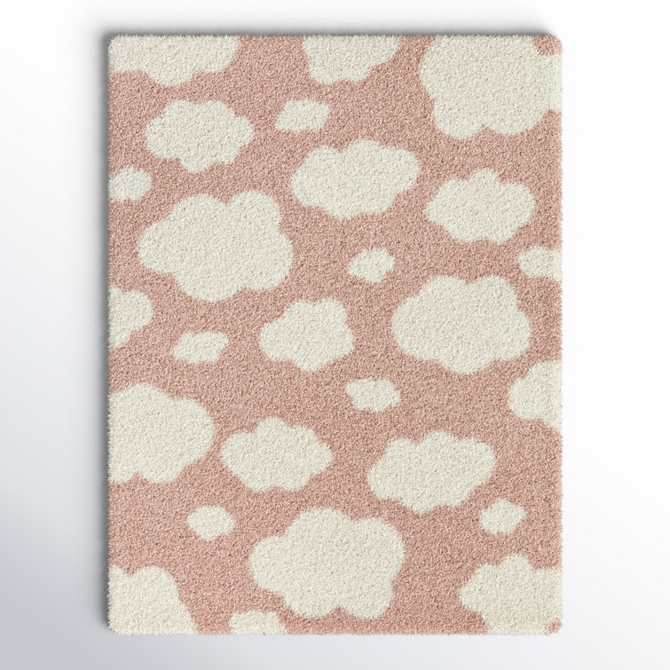 Ivory and Pink Cloud Shag Rectangular Area Rug