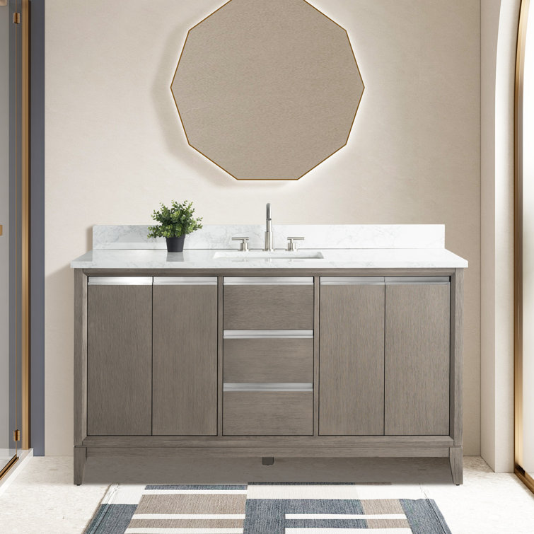Driftwood Gray 60" Single Sink Bathroom Vanity with Engineered Marble Top