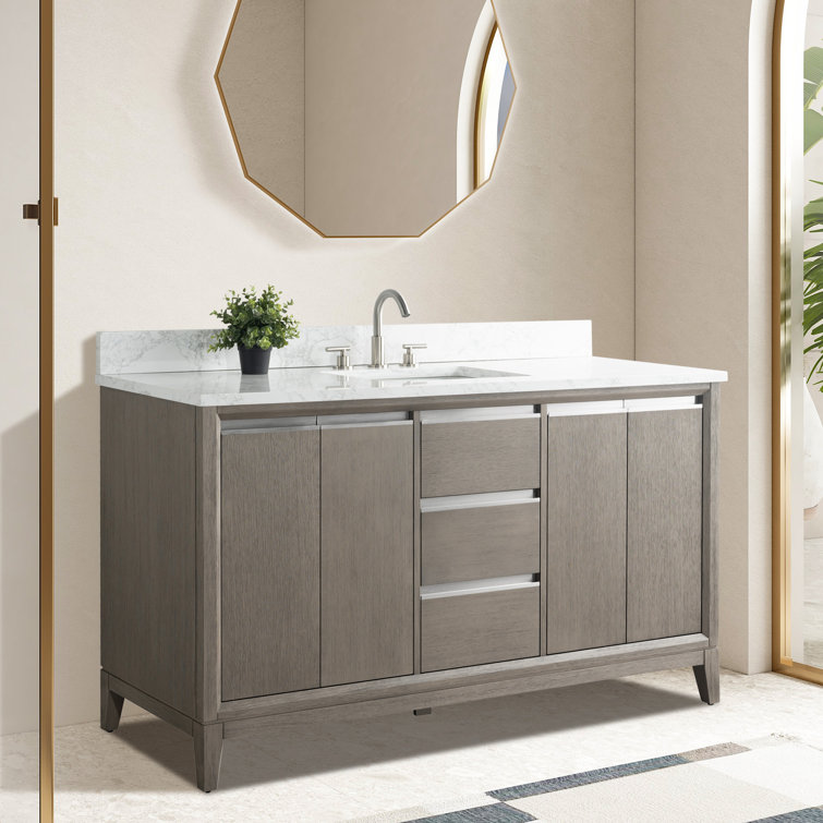 Driftwood Gray 60" Single Sink Bathroom Vanity with Engineered Marble Top