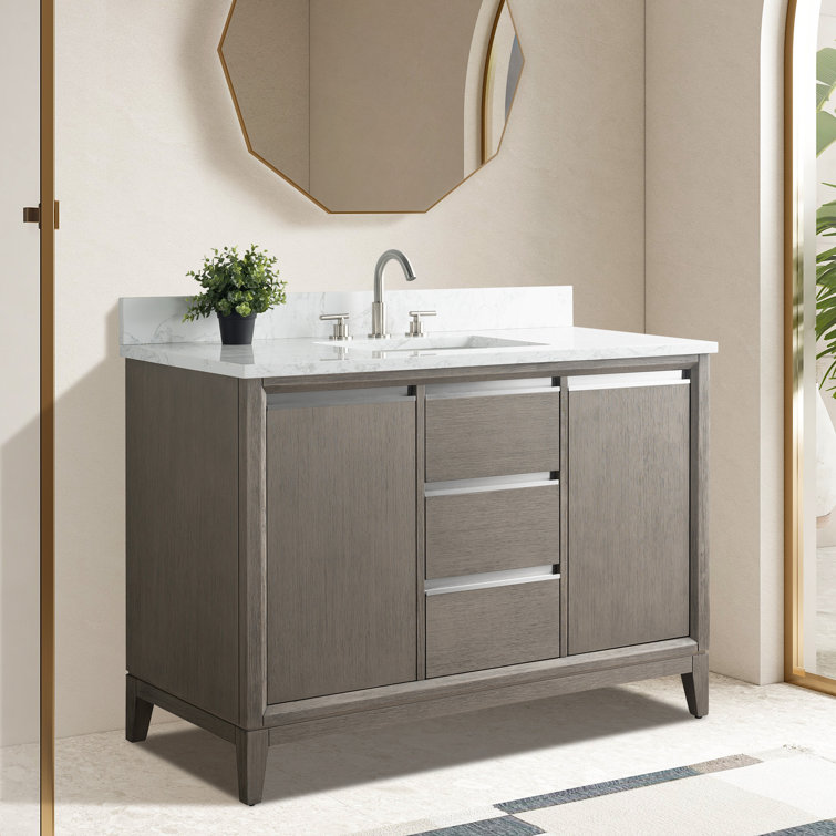 Driftwood Gray 48" Single Sink Bathroom Vanity with Engineered Marble Top