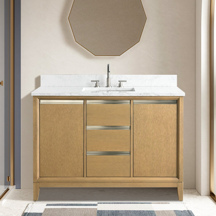 Natural Oak 48" Single Bathroom Vanity with Engineered Marble Top