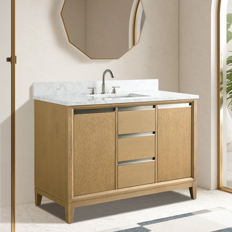 Natural Oak 48" Single Bathroom Vanity with Engineered Marble Top