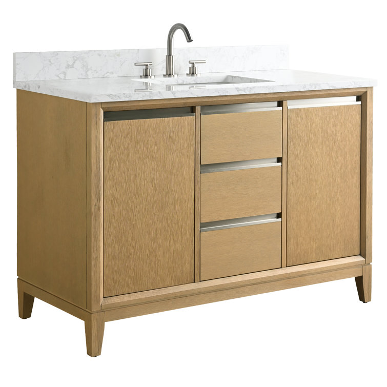 Natural Oak 48" Single Bathroom Vanity with Engineered Marble Top