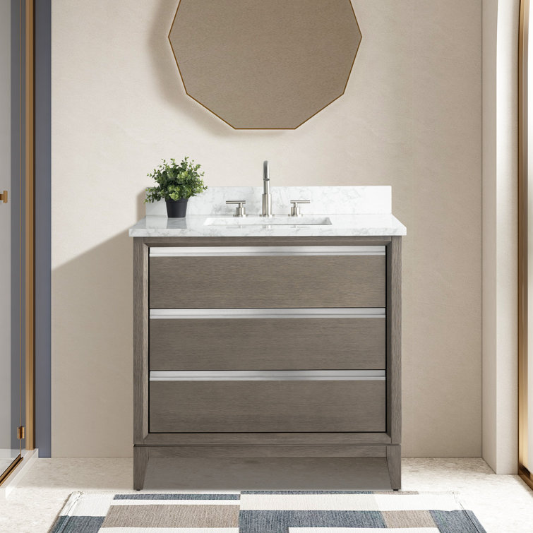 Driftwood Gray 36" Single Sink Bathroom Vanity with Marble Top