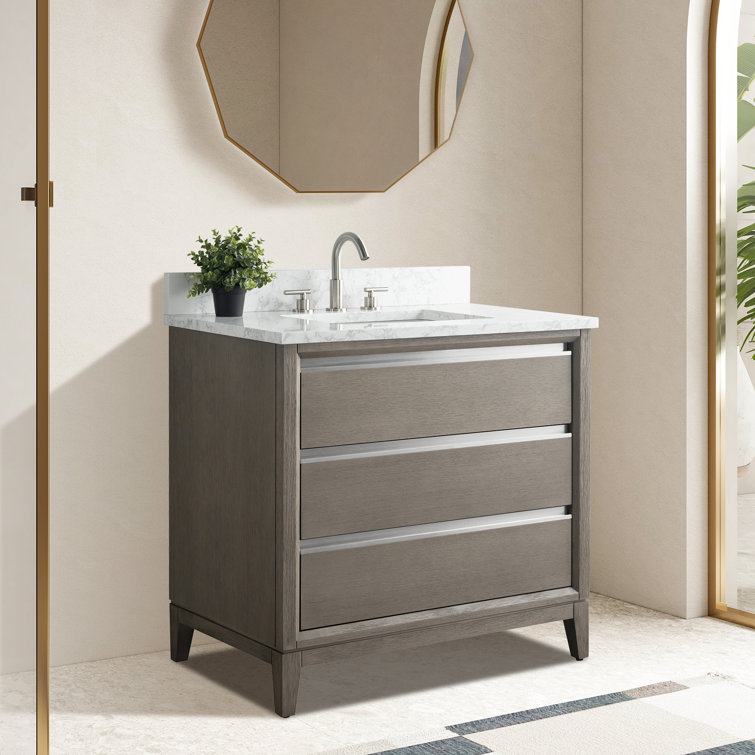 Driftwood Gray 36" Single Sink Bathroom Vanity with Marble Top