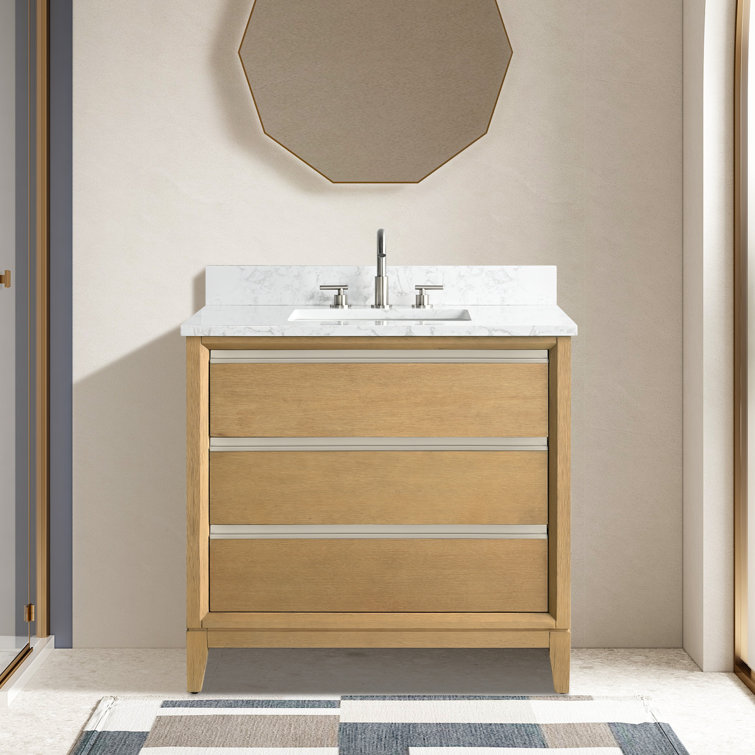 Natural Oak 36" Single Bathroom Vanity with Marble Top