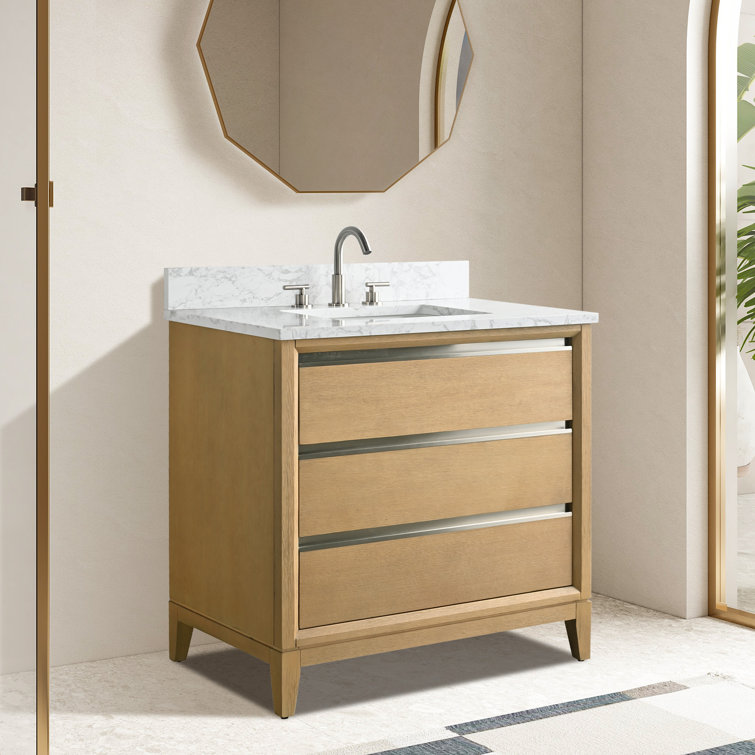 Natural Oak 36" Single Bathroom Vanity with Marble Top