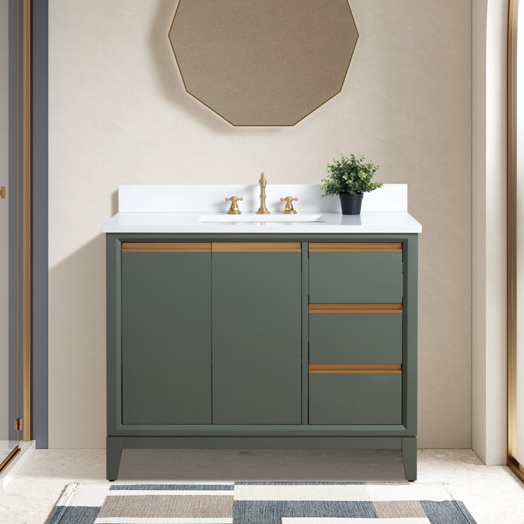 Vintage Green 42" Freestanding Bathroom Vanity with Marble Top
