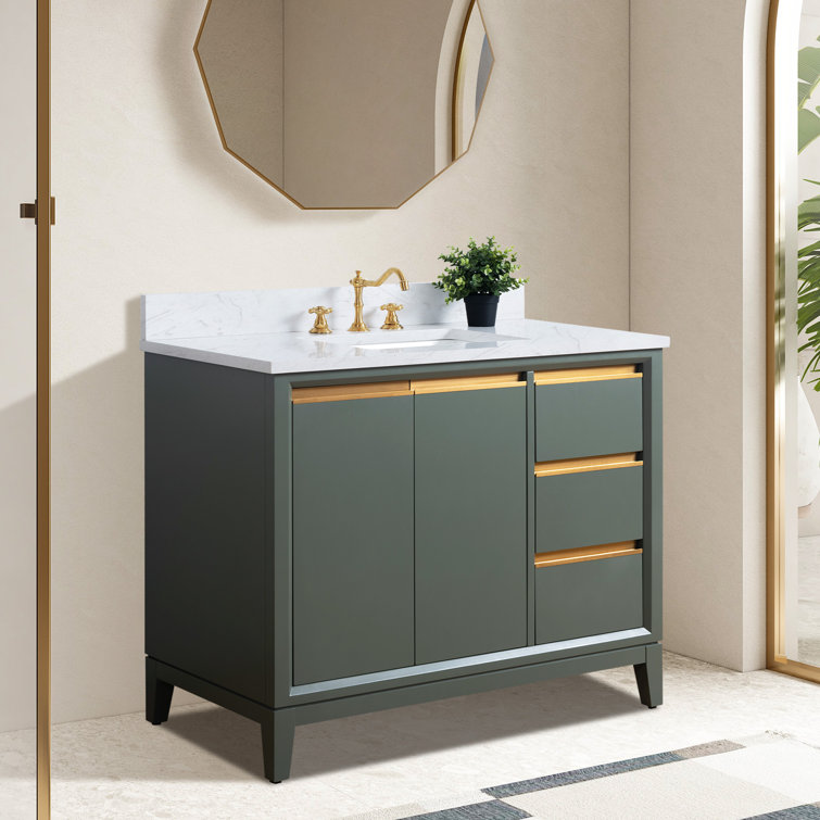 Vintage Green 42" Freestanding Bathroom Vanity with Marble Top