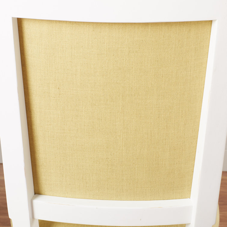 Spring Green and Cream Linen Upholstered Side Chair with Wood Frame