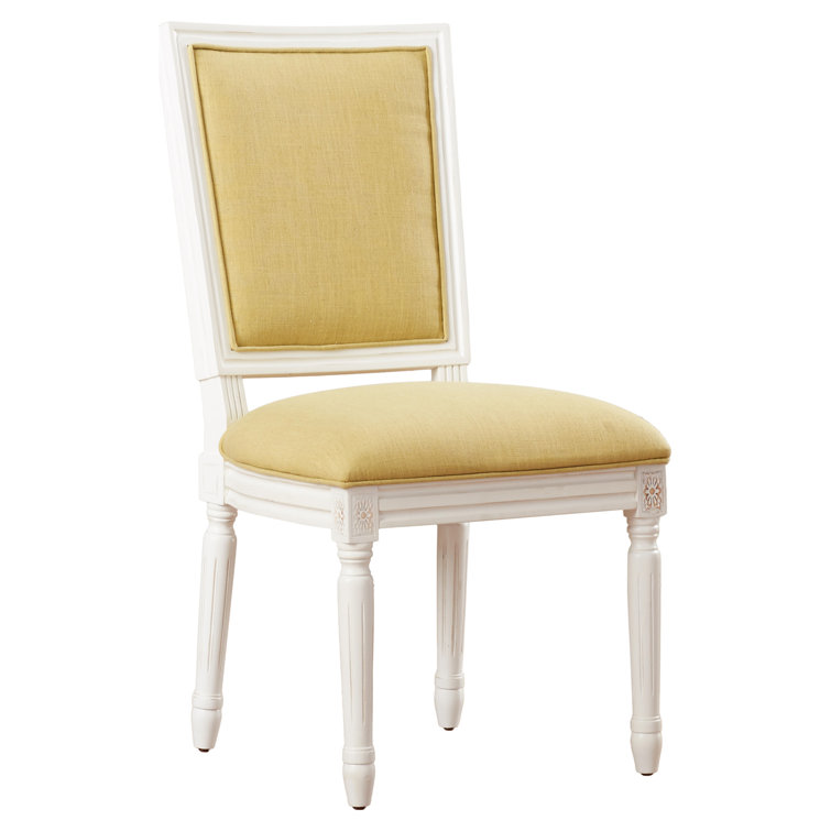 Spring Green and Cream Linen Upholstered Side Chair with Wood Frame