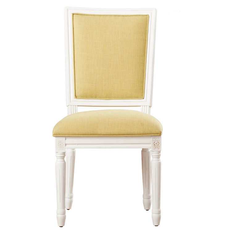 Spring Green and Cream Linen Upholstered Side Chair with Wood Frame