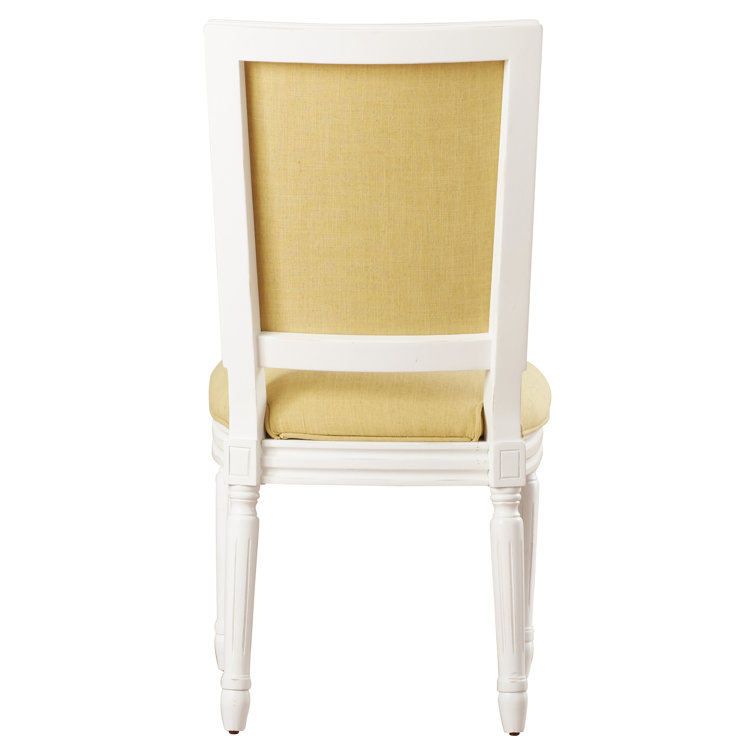 Spring Green and Cream Linen Upholstered Side Chair with Wood Frame