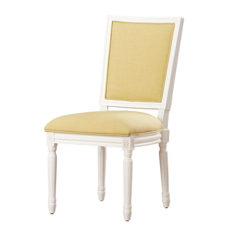 Spring Green and Cream Linen Upholstered Side Chair with Wood Frame