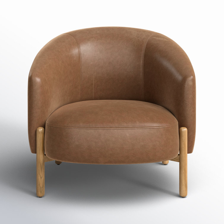 Palermo Cognac Leather Barrel Accent Chair with Toasted Oak Base